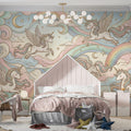 Winged Unicorns and Pastel Rainbows Mural Wallpaper — Whimsical Decor Mural Wallpaper - pure wallpaper artwork