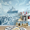 Arctic Expedition Engraving Style Mural Wallpaper — Cool Blue Tones Mural Wallpaper - pure wallpaper artwork