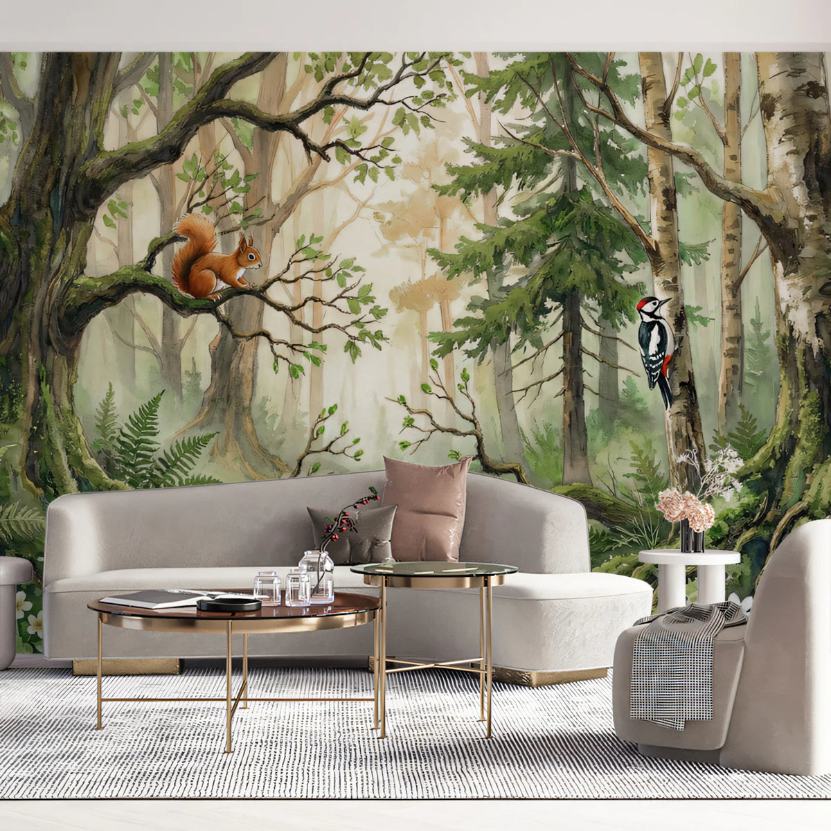 Enchanted Woodland Forest Mural Wallpaper — Watercolor Nature Scene Mural Wallpaper - pure wallpaper artwork