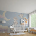 Bunny on Penny Farthing Night Sky Mural Wallpaper — Whimsical Style Mural Wallpaper - pure wallpaper artwork