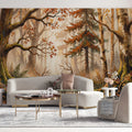Autumn Woodland Watercolor Mural Wallpaper — Rustic Forest Landscape Mural Wallpaper - pure wallpaper artwork
