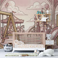 Vintage Playground Sketch Mural Wallpaper — Whimsical Pink Mural Wallpaper - pure wallpaper artwork