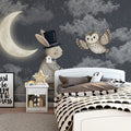 Starry Bunny and Owl Night Sky Mural Wallpaper — Whimsical Decor Mural Wallpaper - pure wallpaper artwork