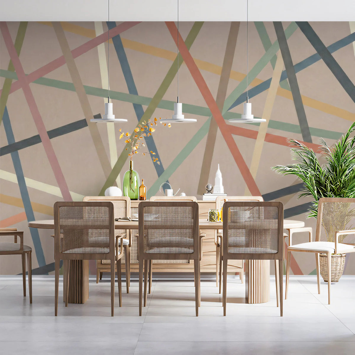 Intersecting Linear Abstract Mural Wallpaper — Modern Earthy Tones Mural Wallpaper - pure wallpaper artwork