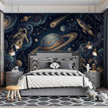 Cosmic Voyager Mural Wallpaper — Whimsical Space Illustration Mural Wallpaper - pure wallpaper artwork