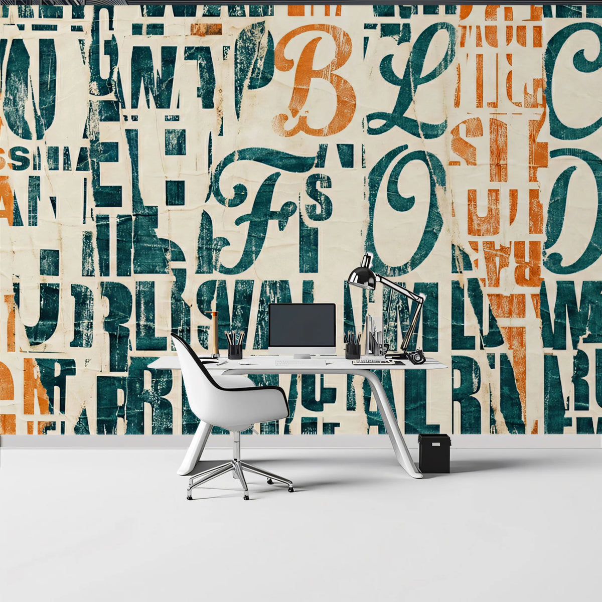 Distressed Typography Collage Mural Wallpaper — Industrial Urban Style Mural Wallpaper - pure wallpaper artwork