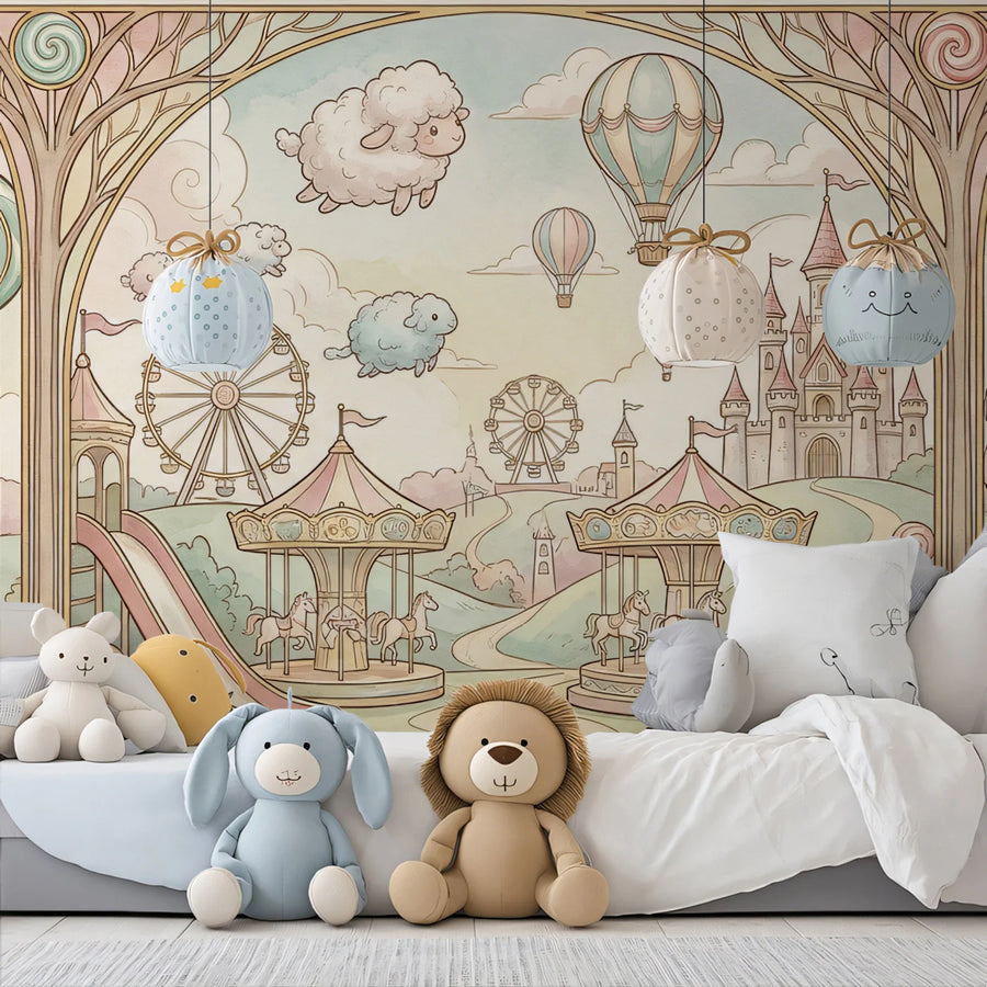 Candy Land Carnival Mural Wallpaper — Whimsical Storybook Scene Mural Wallpaper