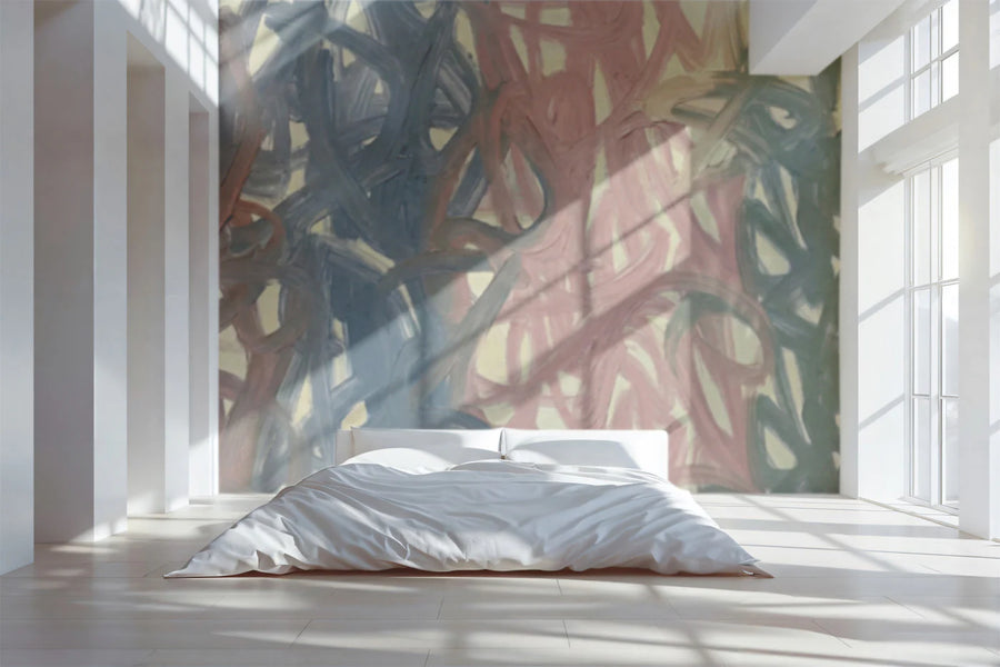 Abstract Scribble Mural Wallpaper — Expressionist Brushwork Mural Wallpaper