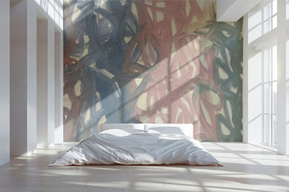 Abstract Scribble Mural Wallpaper — Expressionist Brushwork Mural Wallpaper - pure wallpaper artwork