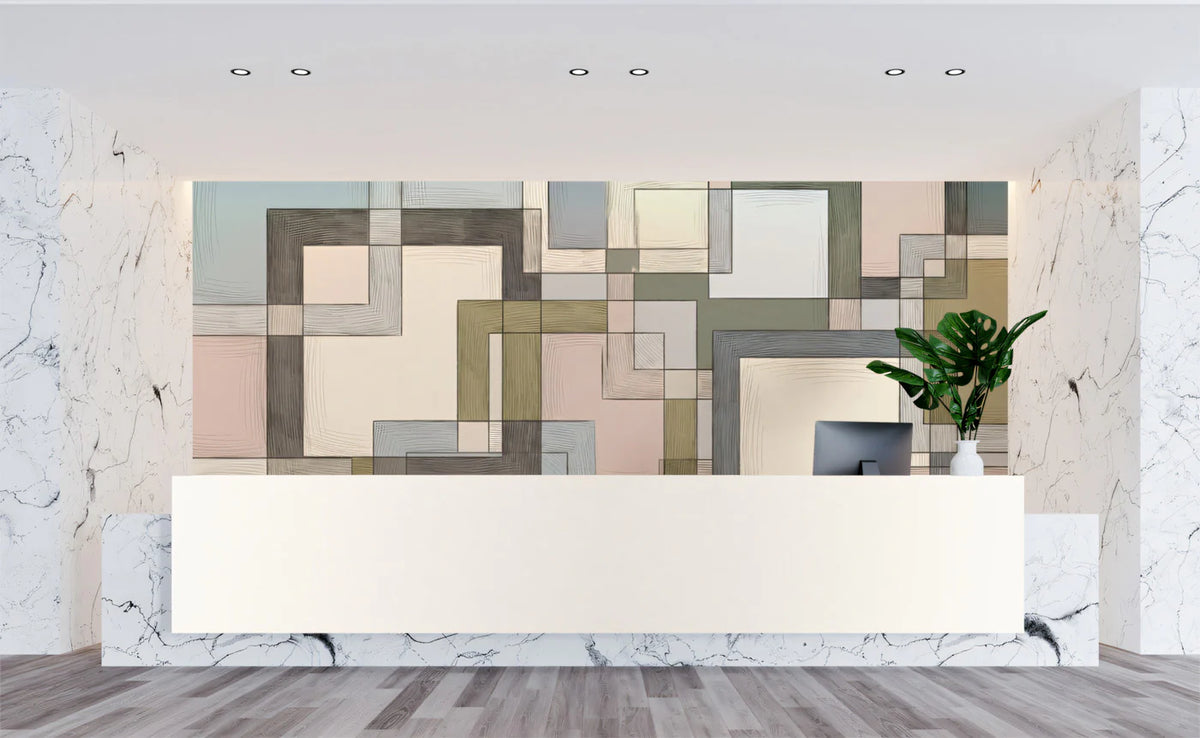 Sketchy Geometric Squares Mural Wallpaper — Mid-Century Abstract Mural Wallpaper - pure wallpaper artwork