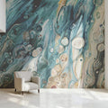 Oceanic Fluid Art Mural Wallpaper — Abstract Blue and Sand Swirls Mural Wallpaper - pure wallpaper artwork