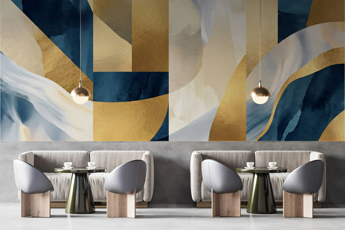 Navy and Gold Geometric Abstract Mural Wallpaper - pure wallpaper artwork
