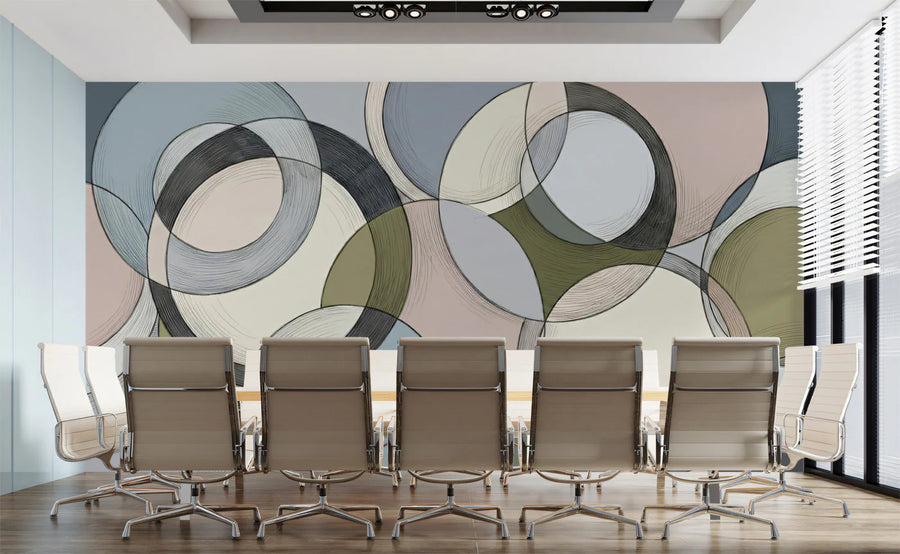 Abstract Intersecting Circles Mural Wallpaper — Modern Ring Design Mural Wallpaper