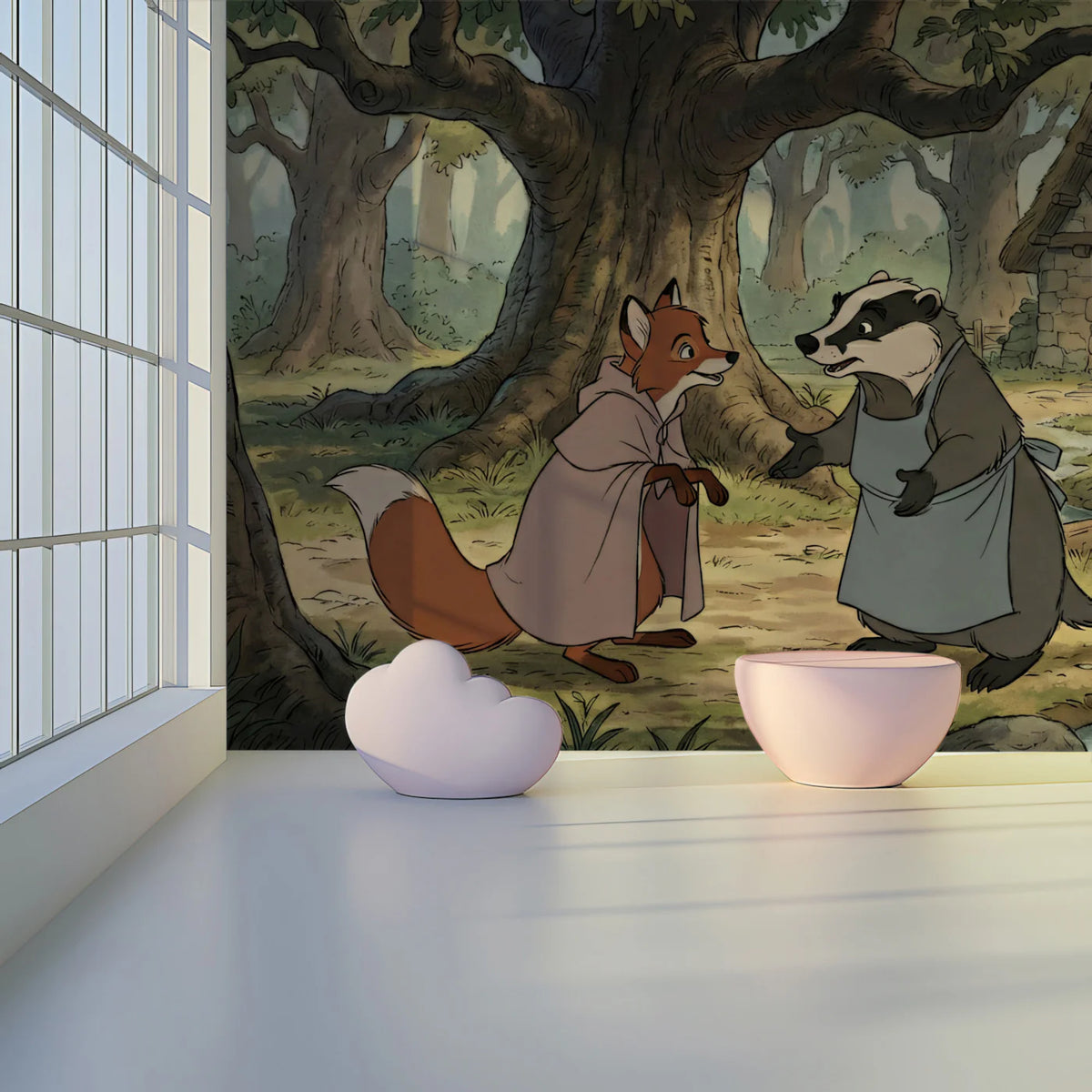 Storybook Woodland Friends Mural Wallpaper — Whimsical Forest Decor Mural Wallpaper - pure wallpaper artwork
