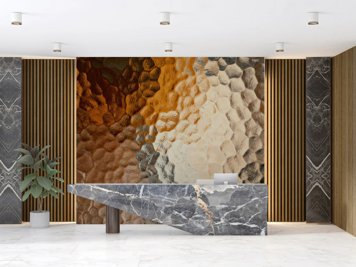 Hammered Metallic Surface Mural Wallpaper — Warm Industrial Abstract Mural Wallpaper - pure wallpaper artwork
