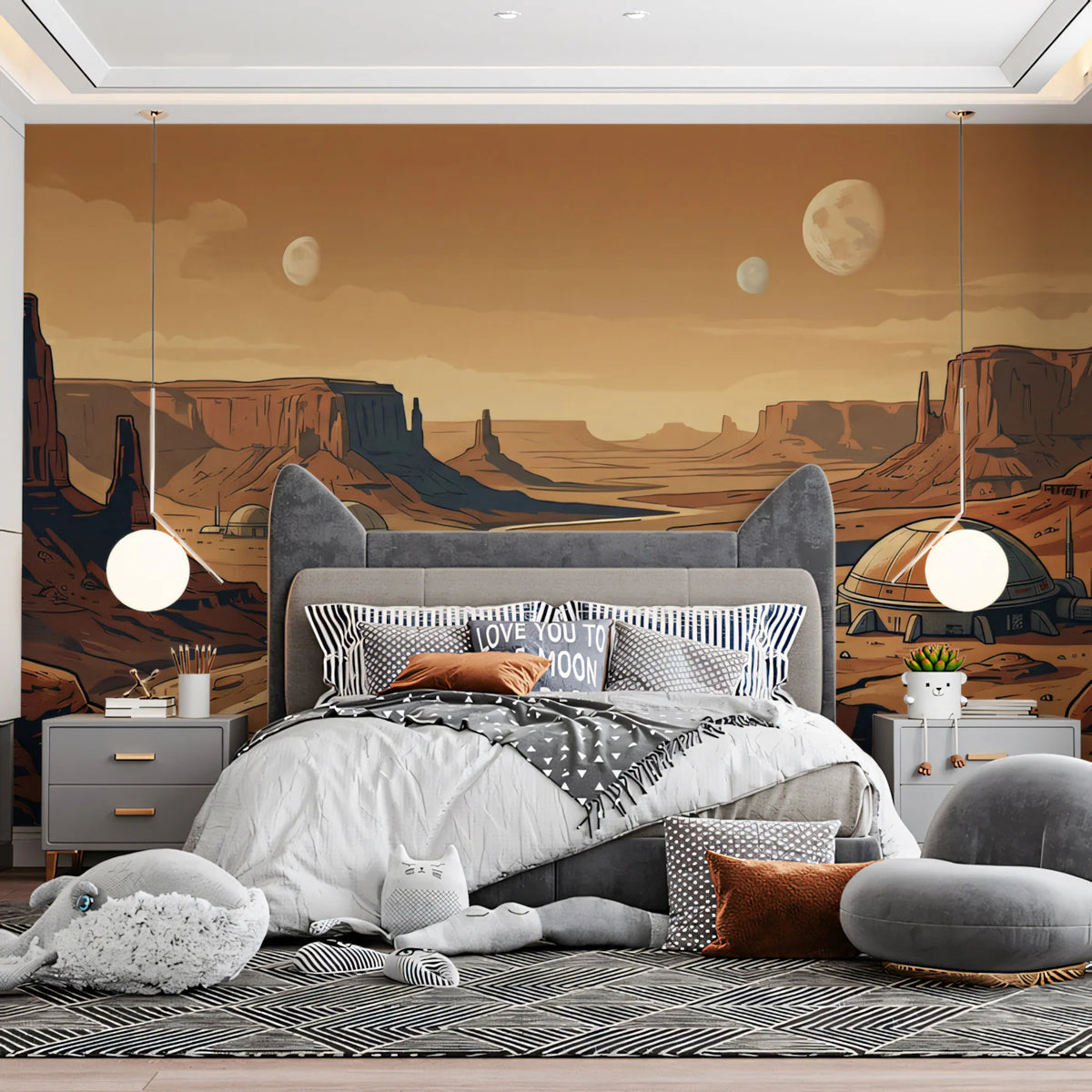 Mars Colony Canyon Mural Wallpaper — Sci-Fi Panoramic Landscape Mural Wallpaper - pure wallpaper artwork