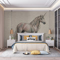 Mythical Unicorn Illustration Mural Wallpaper — Artistic Linen Style Mural Wallpaper - pure wallpaper artwork