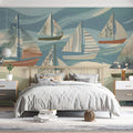 Watercolor Sailboat Mural Wallpaper — Artistic Coastal Design Mural Wallpaper - pure wallpaper artwork