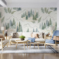 Watercolor Nordic Forest Mural Wallpaper — Scandinavian Tree Design Mural Wallpaper - pure wallpaper artwork