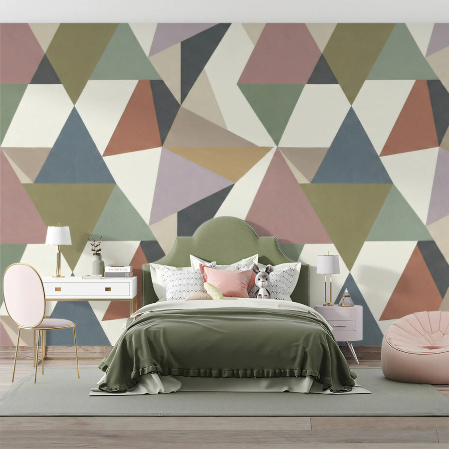 Geometric Triangle Mosaic Mural Wallpaper in Muted Earth Tones Mural Wallpaper