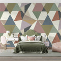 Geometric Triangle Mosaic Mural Wallpaper in Muted Earth Tones Mural Wallpaper - pure wallpaper artwork
