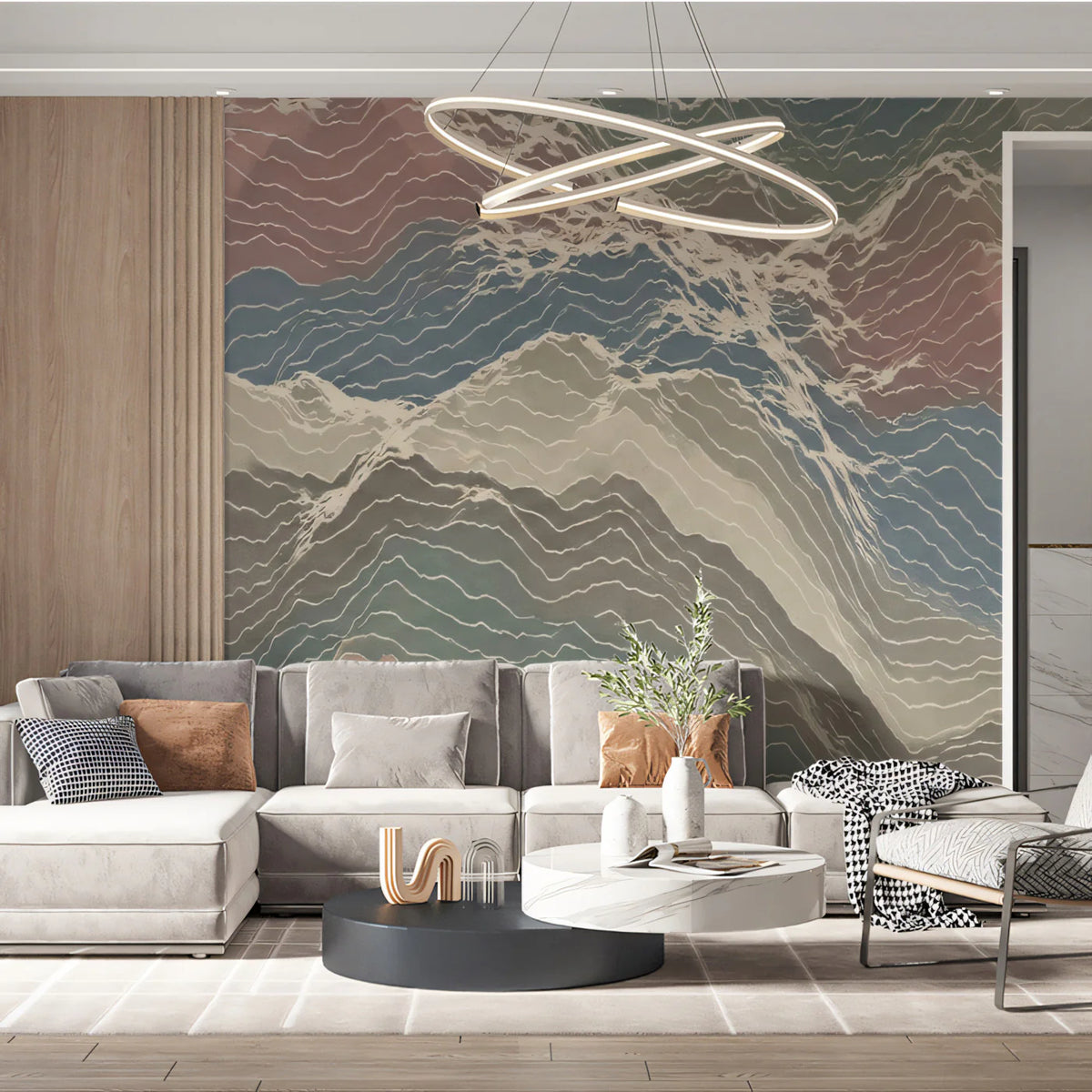 Topographic Mountain Contour Mural Wallpaper — Pastel Landscape Mural Wallpaper - pure wallpaper artwork