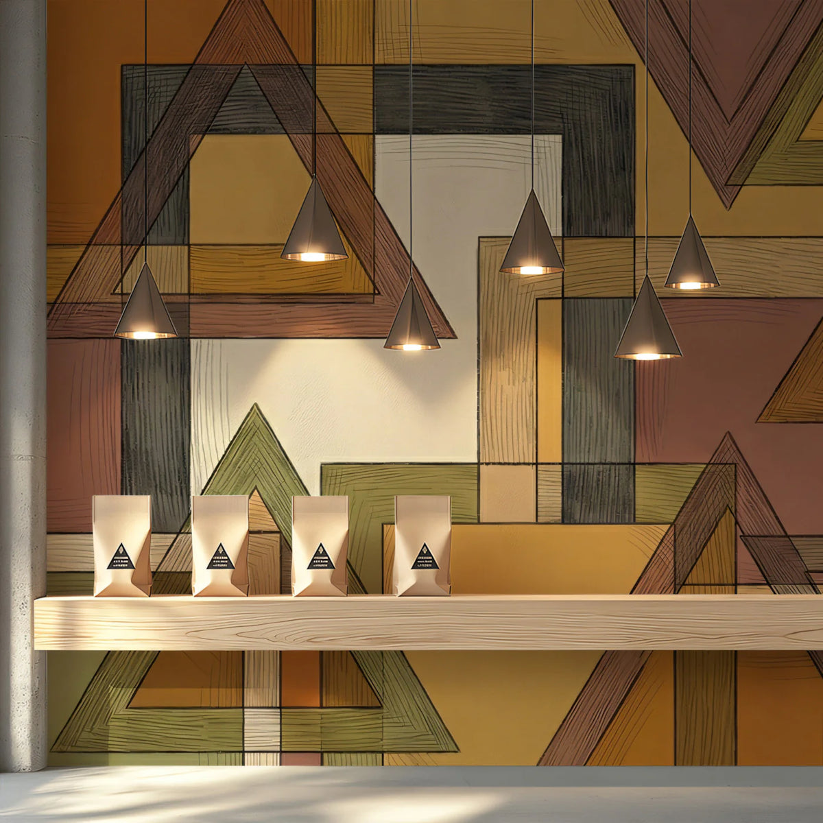 Abstract Geometric Mural Wallpaper — Retro Mid-Century Shapes Mural Wallpaper - pure wallpaper artwork