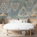 Bohemian Mandala Triangle Mural Wallpaper — Earthy Indigo Pattern Mural Wallpaper - pure wallpaper artwork