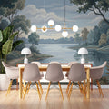Misty Lakeside Path Mural Wallpaper — Impressionist Nature Scene Mural Wallpaper - pure wallpaper artwork