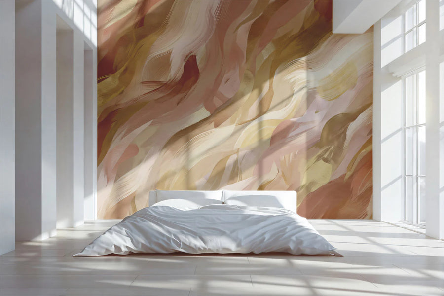 Abstract Sand Swirls Mural Wallpaper — Warm Fluid Art Mural Wallpaper