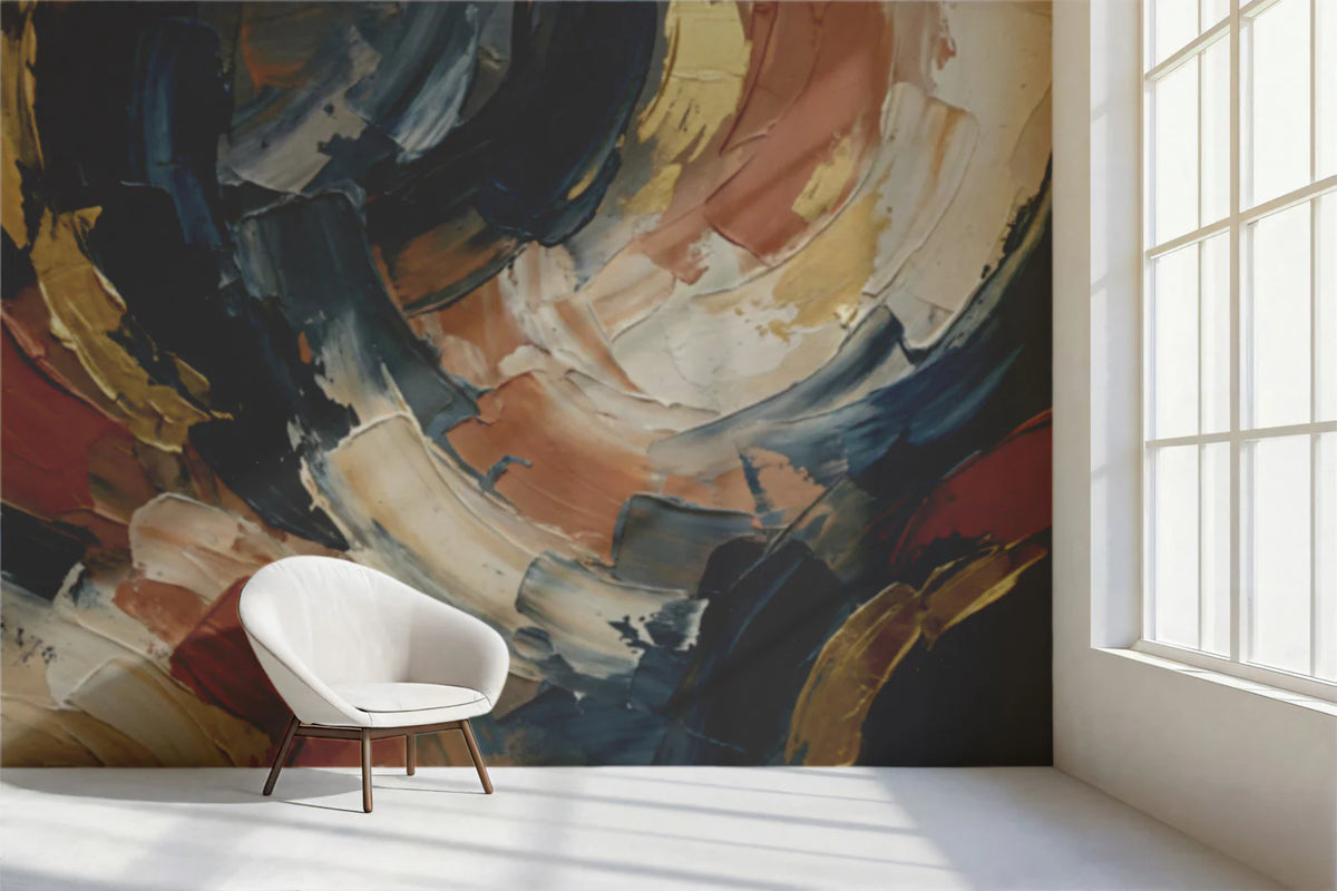 Abstract Palette Knife Mural Wallpaper — Navy and Rust Art Mural Wallpaper - pure wallpaper artwork