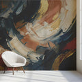 Abstract Palette Knife Mural Wallpaper — Navy and Rust Art Mural Wallpaper - pure wallpaper artwork