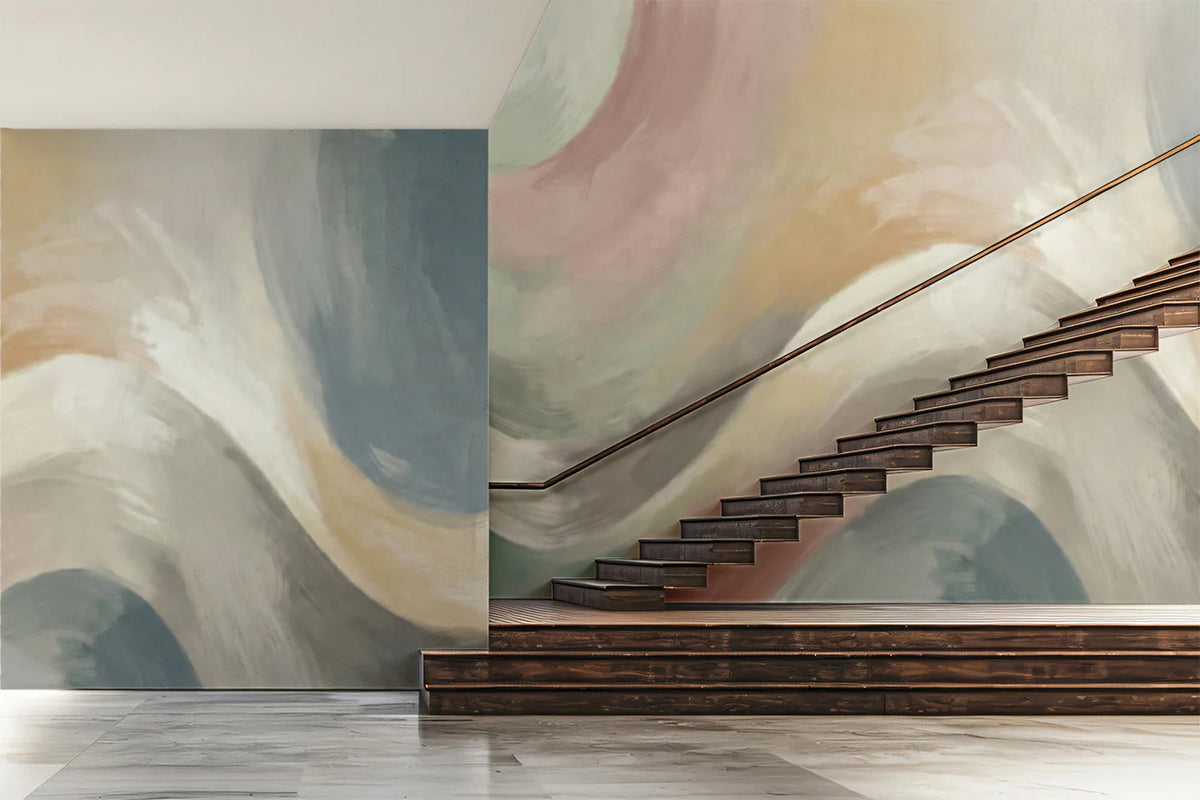Abstract Wave Mural Wallpaper — Muted Sage and Rose Brushstrokes Mural Wallpaper - pure wallpaper artwork