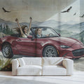 Road Trip Adventure Watercolor Mural Wallpaper — Scenic Mountain Drive Mural Wallpaper - pure wallpaper artwork