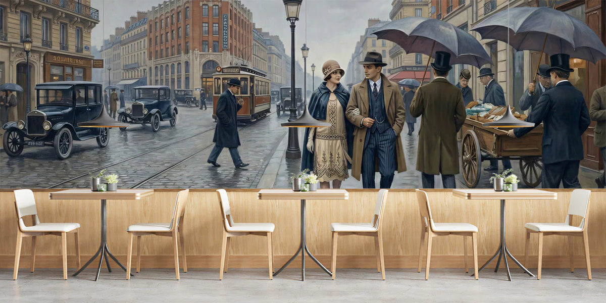 Vintage Parisian Street Scene Mural Wallpaper for Elegant Interiors Mural Wallpaper - pure wallpaper artwork