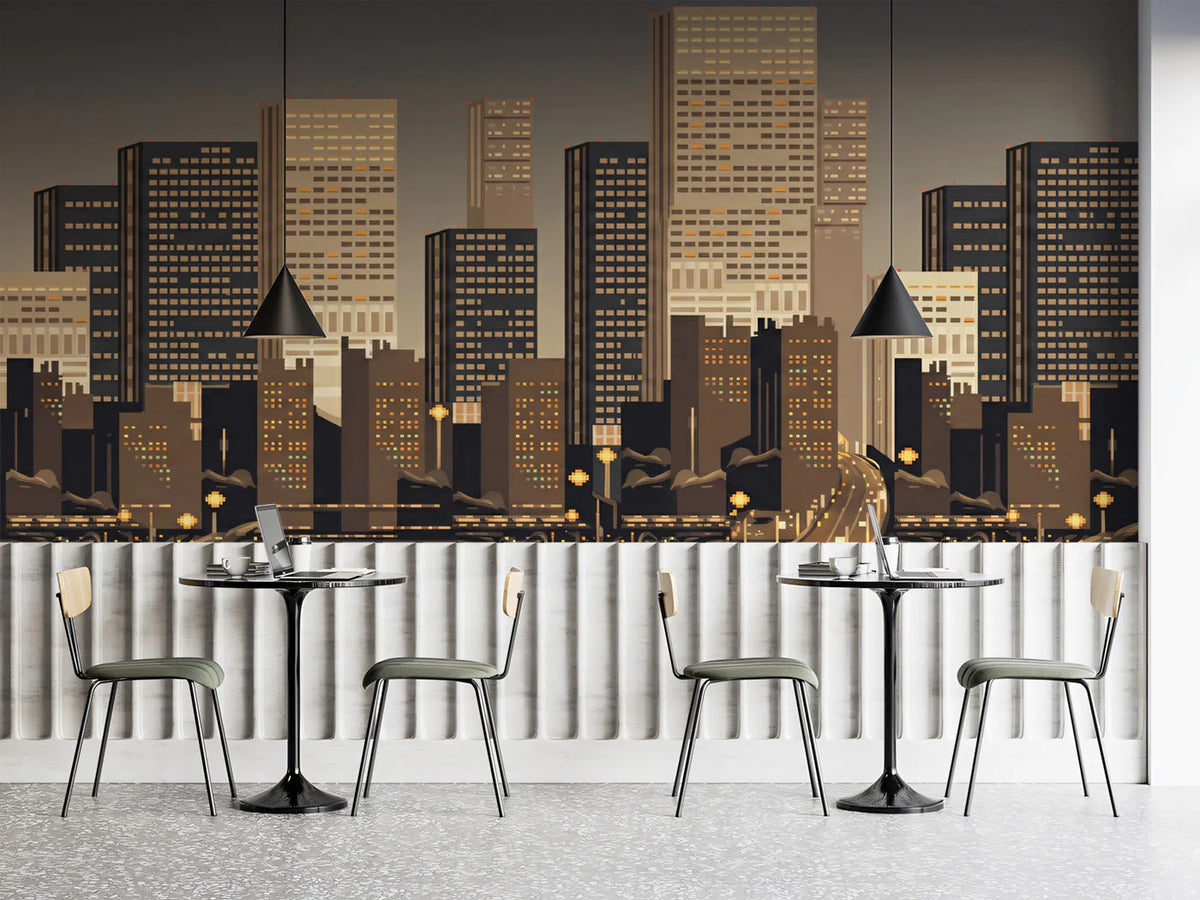 Modern Urban Skyline Mural Wallpaper — Sleek Minimalist Decor Mural Wallpaper - pure wallpaper artwork