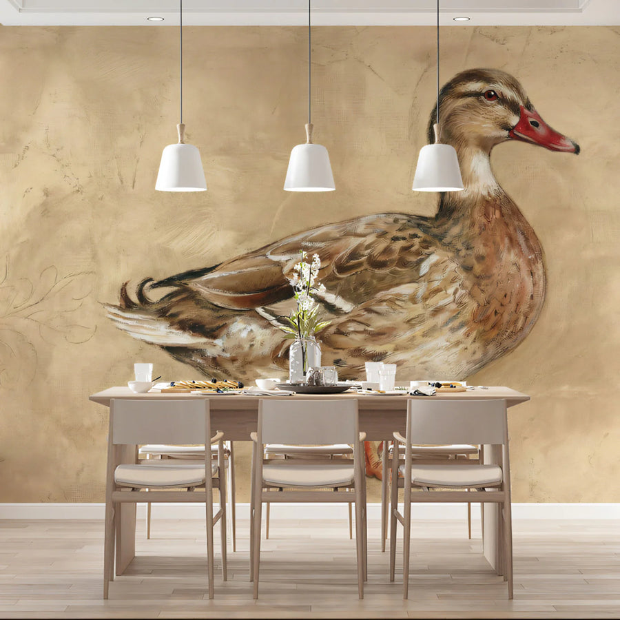 Mallard Duck Nature Illustration Mural Wallpaper — Vintage Art Style Mural Wallpaper