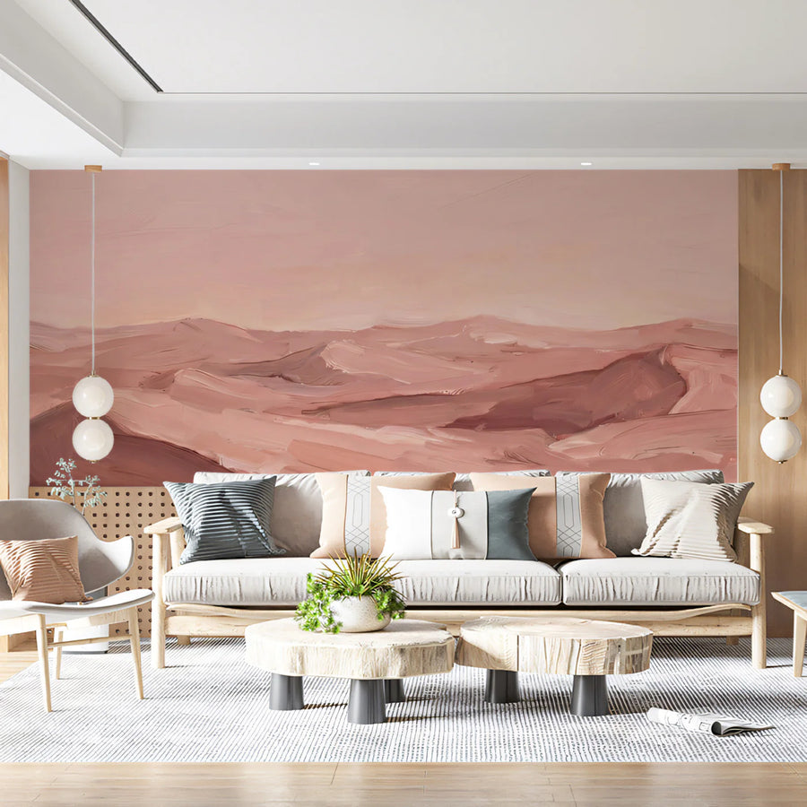Abstract Desert Dunes Mural Wallpaper — Earthy Pink Brushstrokes Mural Wallpaper