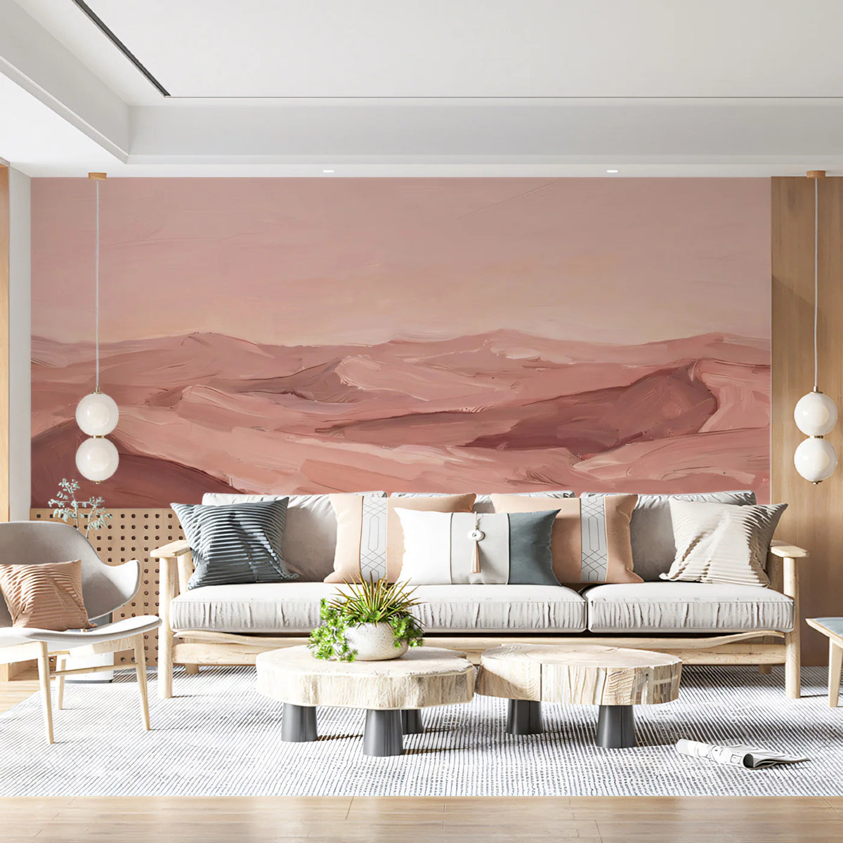 Abstract Desert Dunes Mural Wallpaper — Earthy Pink Brushstrokes Mural Wallpaper - pure wallpaper artwork