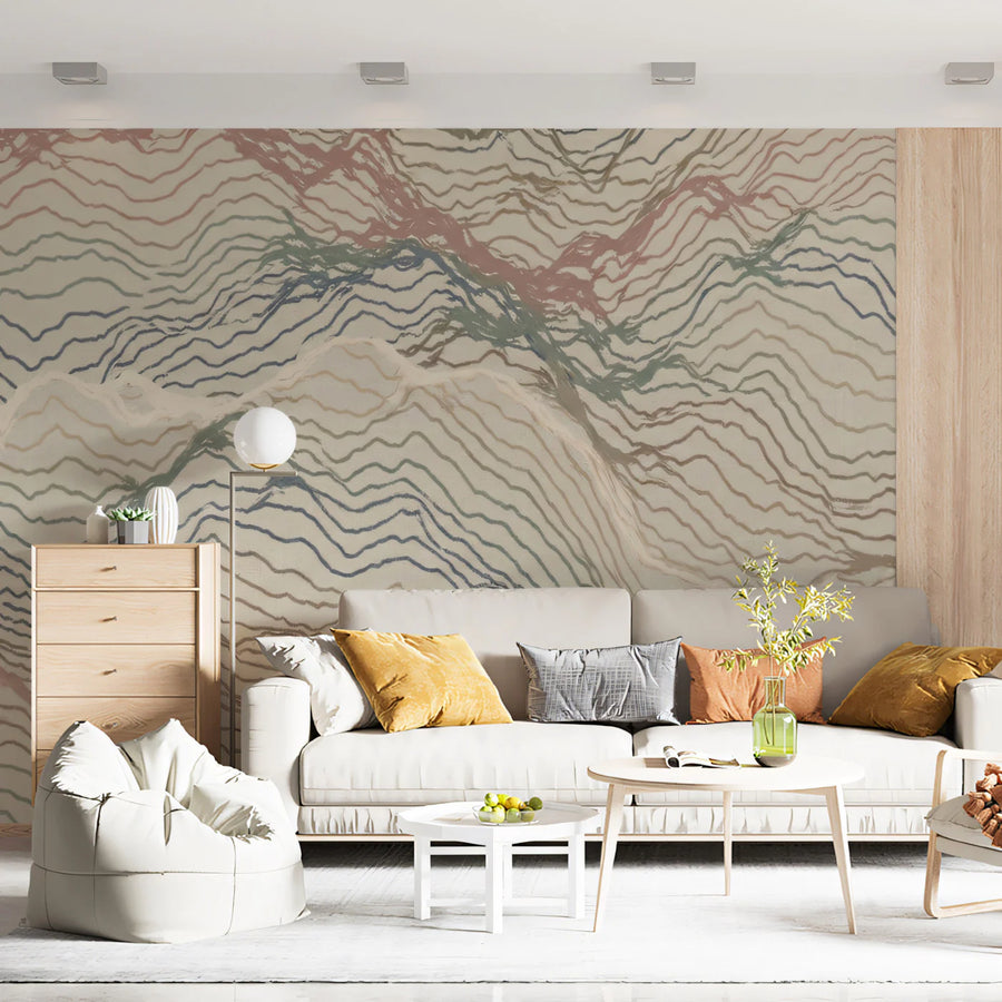 Topographic Contour Line Mural Wallpaper — Modern Abstract Art Mural Wallpaper
