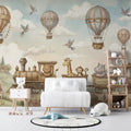 Storybook Animal Train Mural Wallpaper — Whimsical Adventure Scene Mural Wallpaper - pure wallpaper artwork