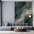 Teal and Charcoal Abstract Motion Mural Wallpaper — Painterly Style Mural Wallpaper - pure wallpaper artwork