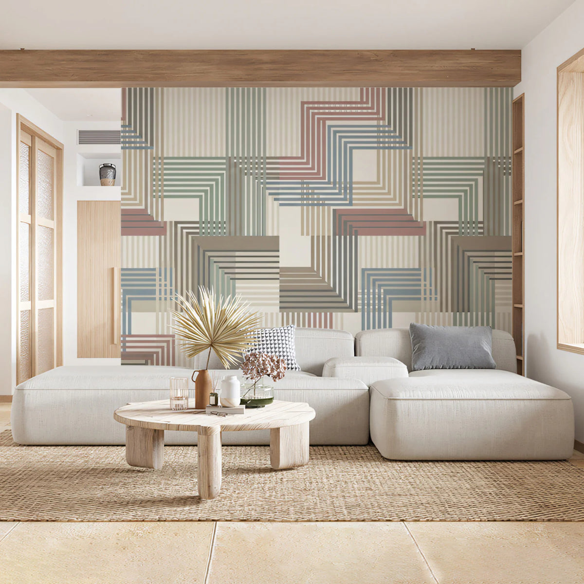 Bauhaus Linear Geometric Mural Wallpaper — Muted Retro Palette Mural Wallpaper - pure wallpaper artwork