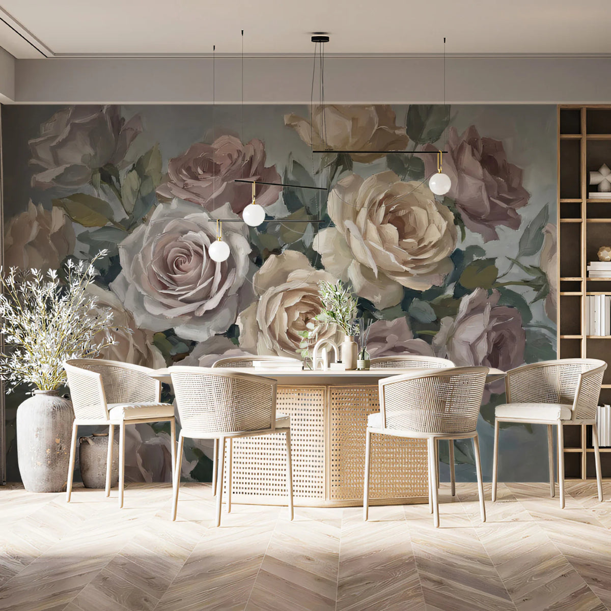 Vintage Rose Bouquet Mural Wallpaper — Painterly Floral Wall Art Mural Wallpaper - pure wallpaper artwork