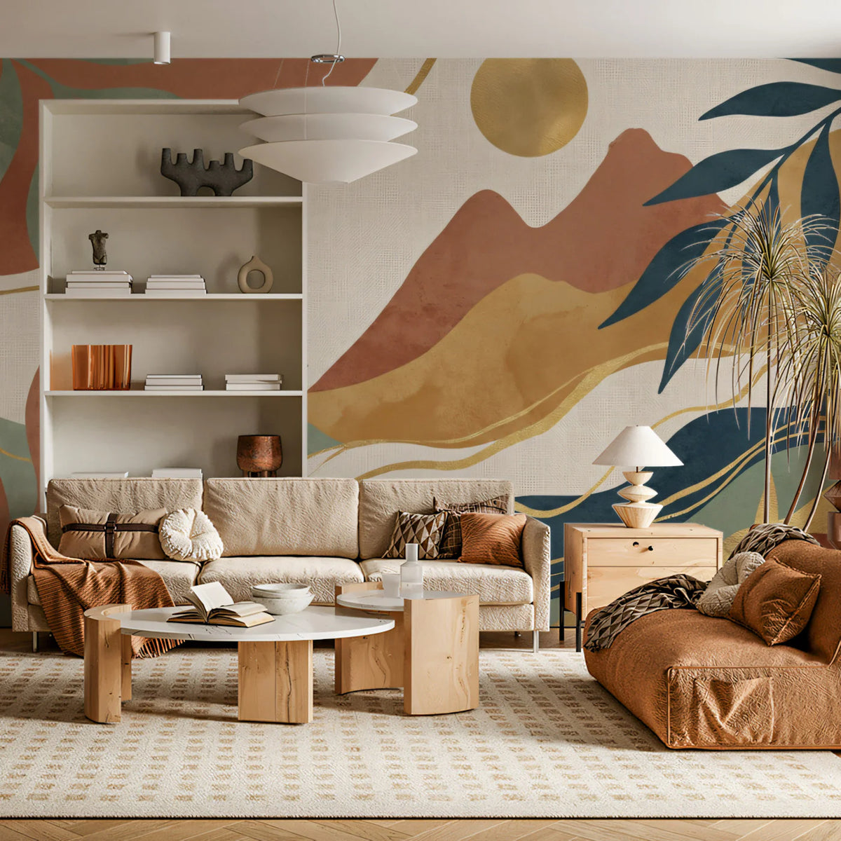 Abstract Mountain Landscape Mural Wallpaper in Terracotta and Sage Mural Wallpaper - pure wallpaper artwork