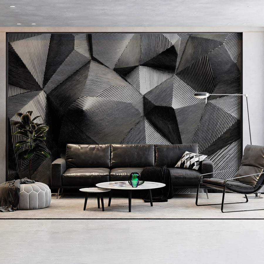 Monochrome Geometric Diamond Mural Wallpaper — Modern Optical Illusion Mural Wallpaper