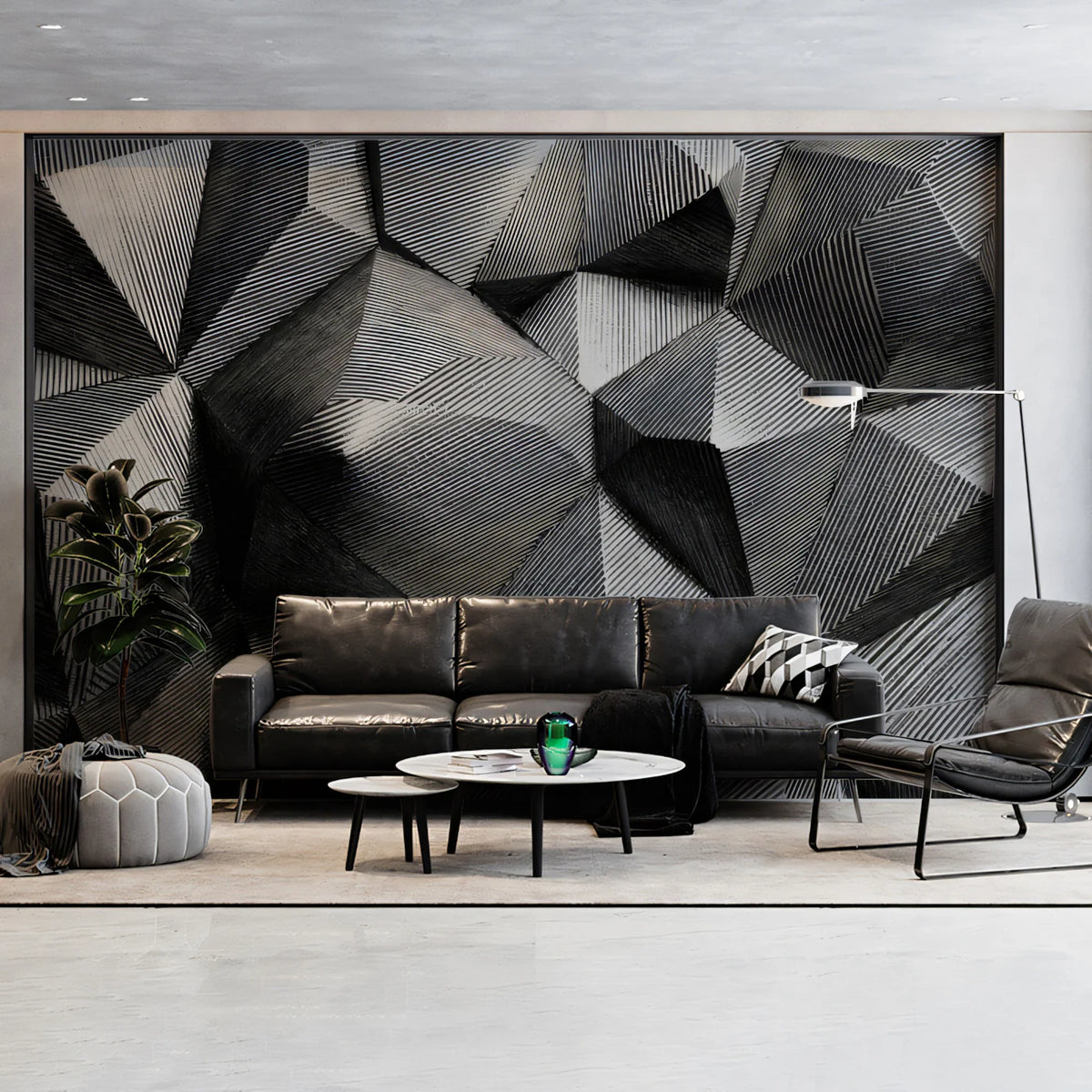 Monochrome Geometric Diamond Mural Wallpaper — Modern Optical Illusion Mural Wallpaper - pure wallpaper artwork