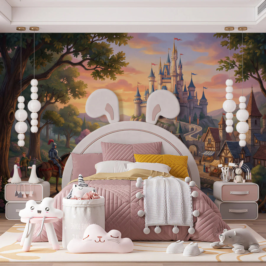 Fairytale Kingdom Mural Wallpaper — Magical Storybook Landscape Mural Wallpaper