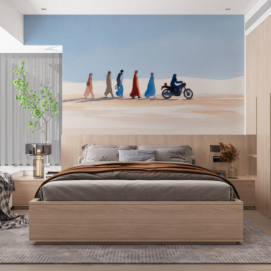 Minimalist Desert Landscape Wallpaper Watercolor Nomad Journey Mural Serene Blue Sky Boho Wall Art Mural Wallpaper