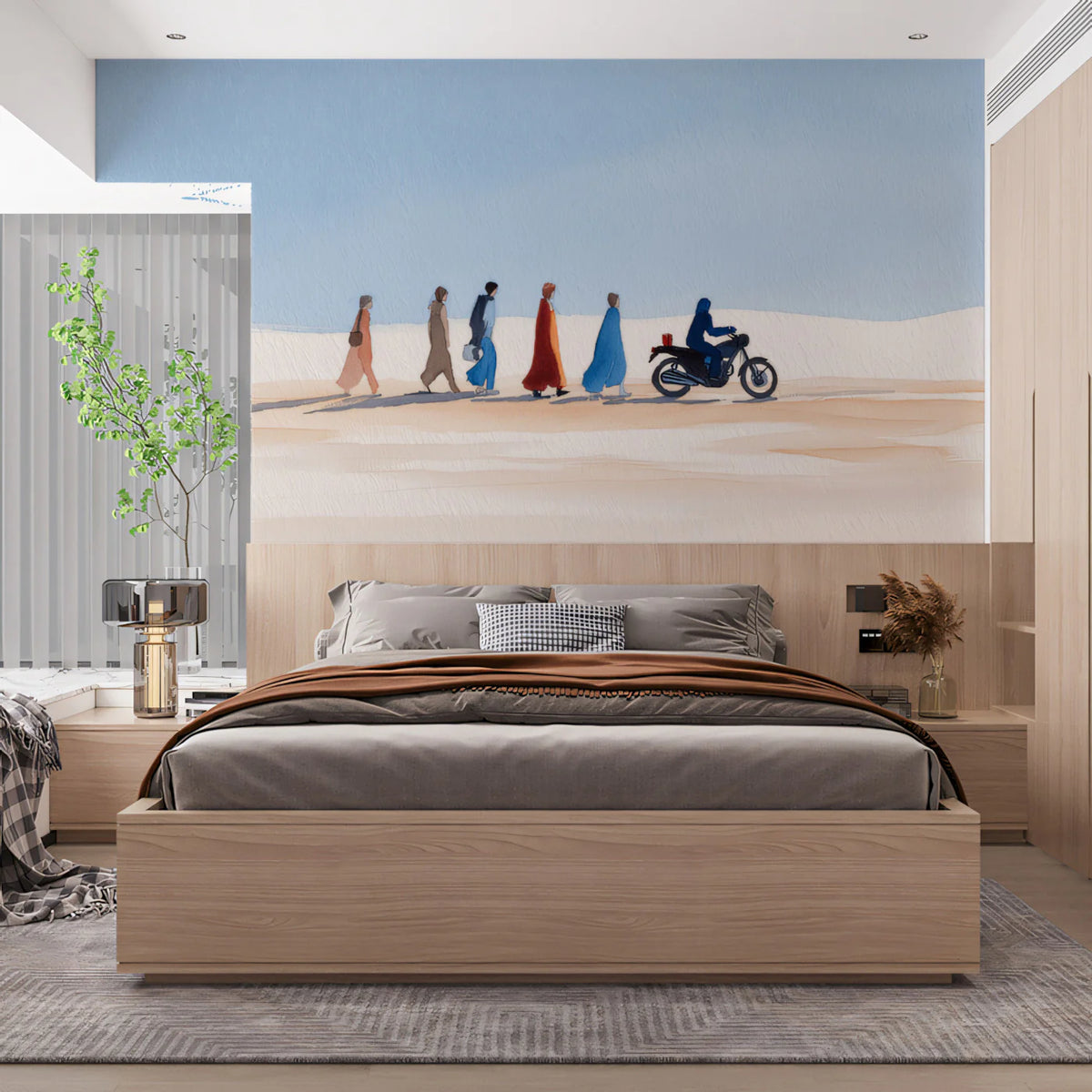 Minimalist Desert Landscape Wallpaper Watercolor Nomad Journey Mural Serene Blue Sky Boho Wall Art Mural Wallpaper - pure wallpaper artwork